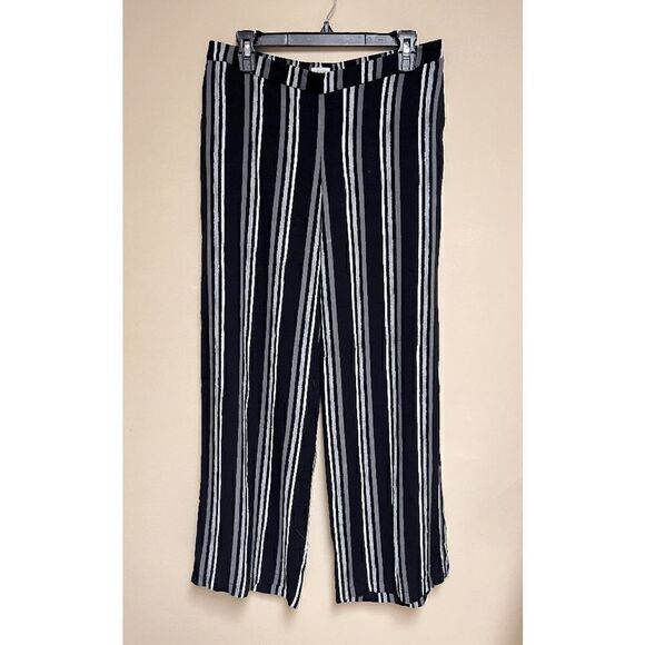 Merona Womens High Rise Wide Leg Pants Black White Striped Sz M - Picture 2 of 3